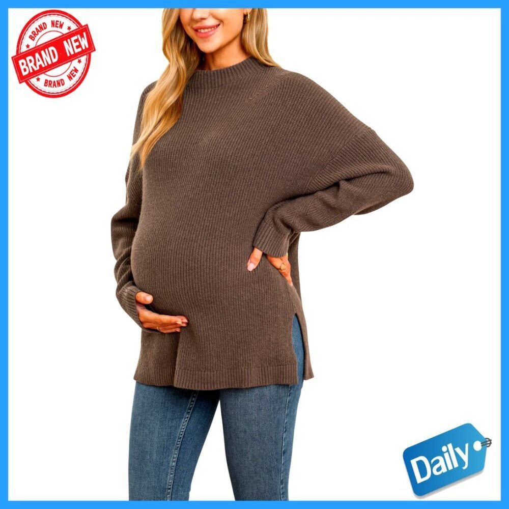 Oversized Maternity Sweater Wool Blend Pullover Ribbed Knit Side Slit
